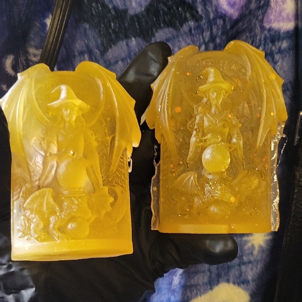 *ONE* Glow In The Dark Yellow Orange Resin Witch & Dragon Figurines (Imperfect)